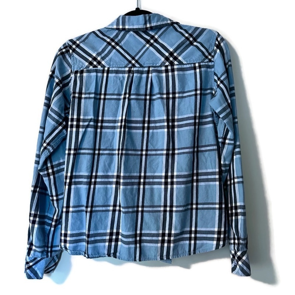Kensie Blue Plaid Button Down Tie Front Button Down Shirt, Size Medium - Picture 2 of 5